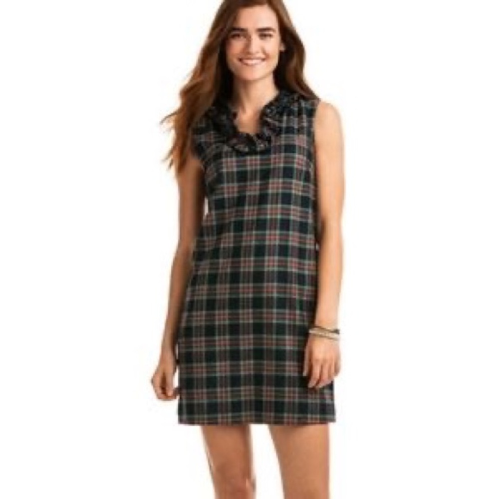 NWOT Vineyard Vines size 6 sleeveless tartan plaid dress. Ruffle collar.